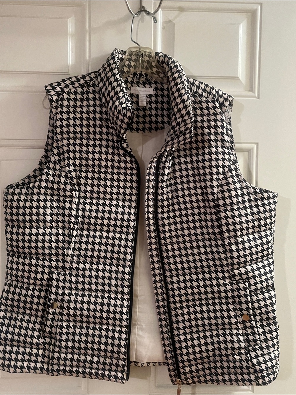 Charter Club Black and White Houndstooth Puffer Vest